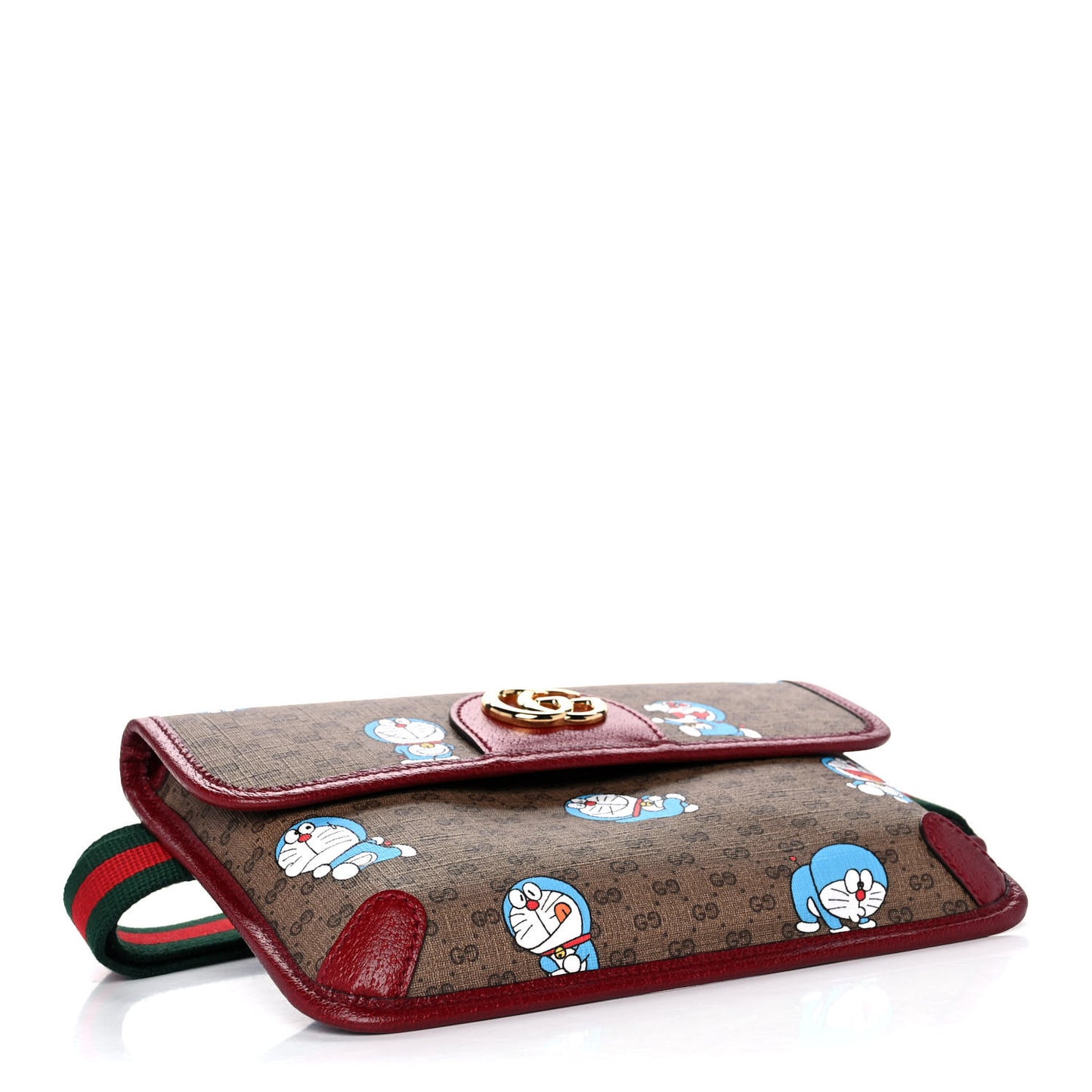 X DORAEMON Mini Vintage GG Supreme Monogram Web Slim Belt Bag Beige Cherry Red