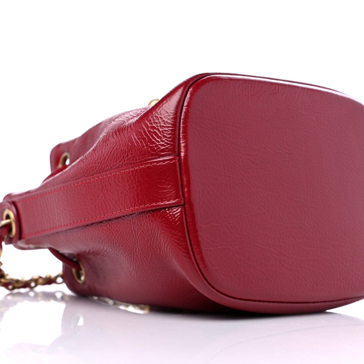Shiny Aged Calfskin CC Chain Mini Drawstring Bag Red