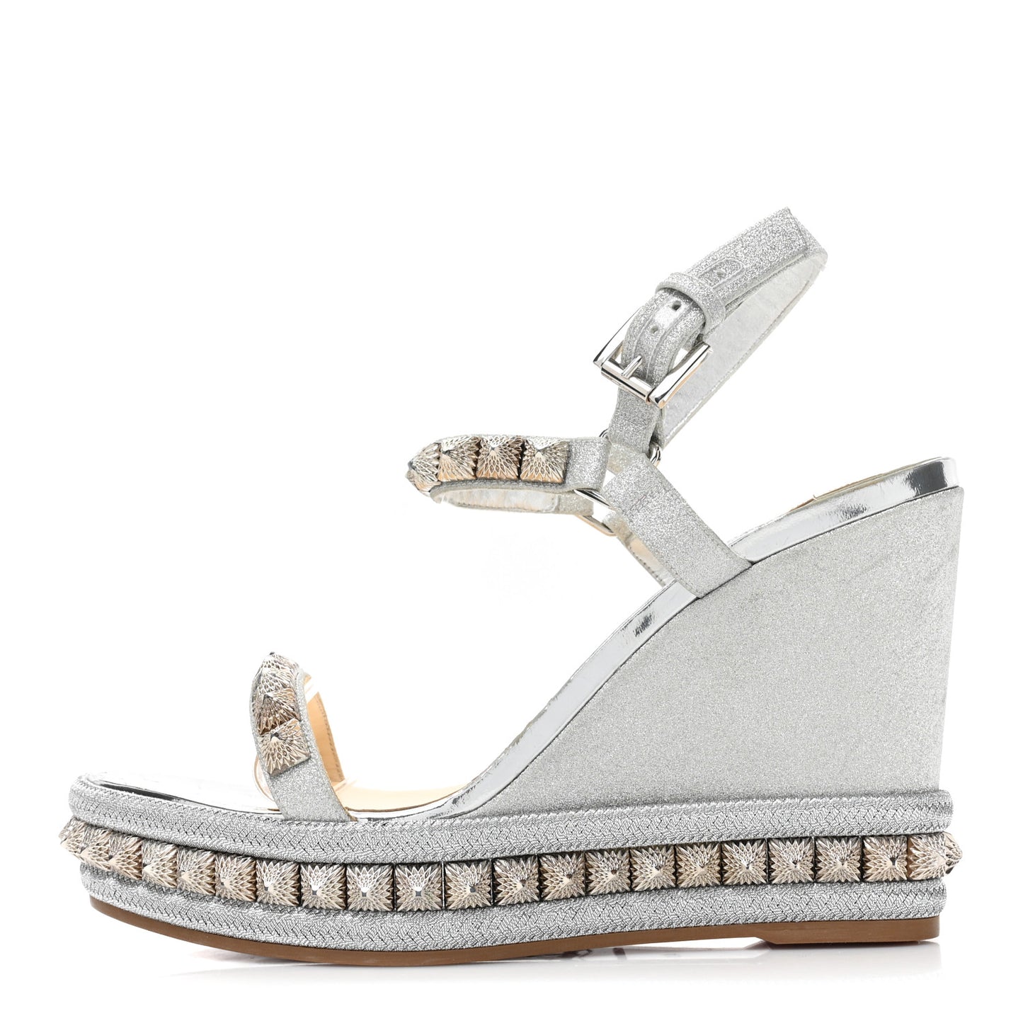 Glitter Nappa Mica Pyraclou 110 Wedge Sandals 41 Silver