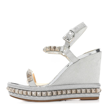 Christian Louboutin Glitter Nappa Mica Pyraclou 110 Wedge Sandals 41 Silver 1 of 13