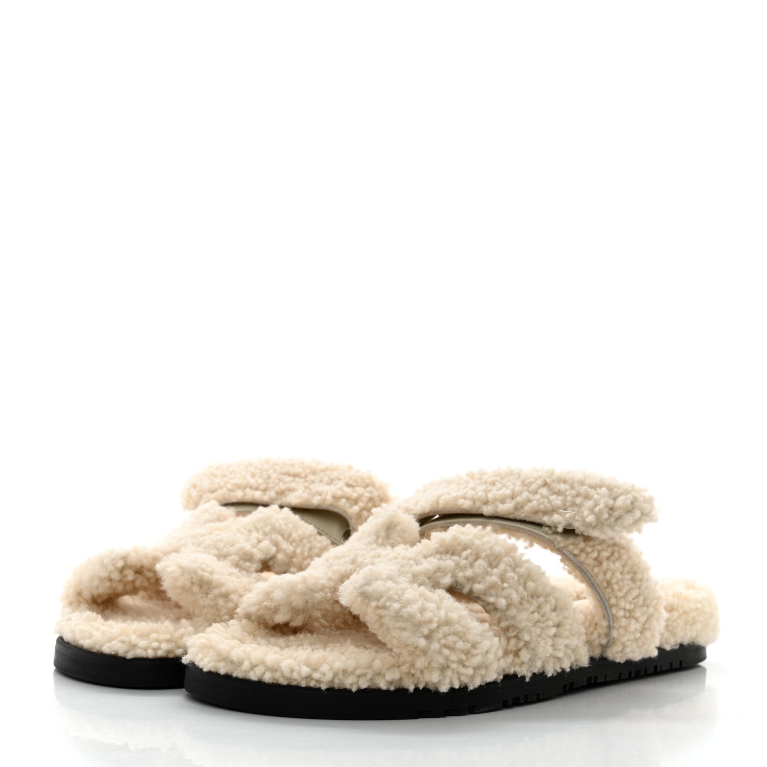Hermes Woolskin Womens Chypre Sandals 39.5 Ecru 3 of 9