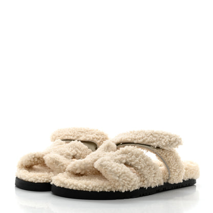 Hermes Woolskin Womens Chypre Sandals 39.5 Ecru 3 of 9