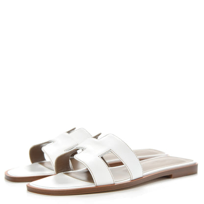 Hermes Box Calfskin Oran Sandals 37.5 White 4 of 9