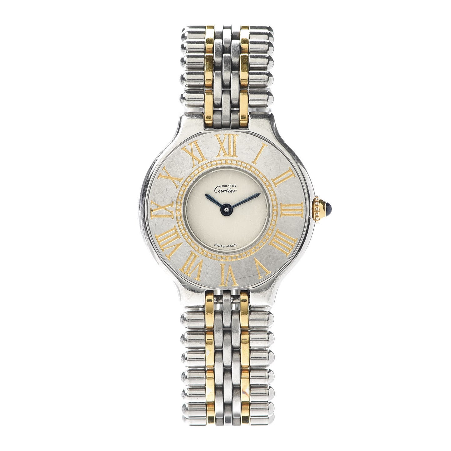 Stainless Steel 18K Yellow Gold 28mm Must De 21 Bullet Link Quartz Watch