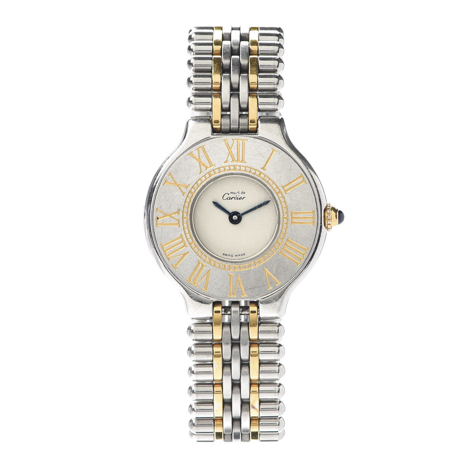 Cartier Stainless Steel 18K Yellow Gold 28mm Must De 21 Bullet Link Quartz Watch 1 of 6