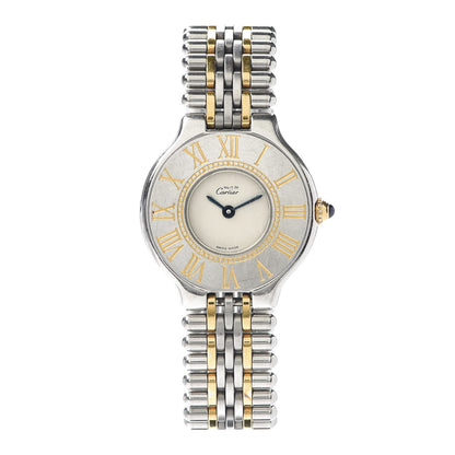 Cartier Stainless Steel 18K Yellow Gold 28mm Must De 21 Bullet Link Quartz Watch 1 of 6