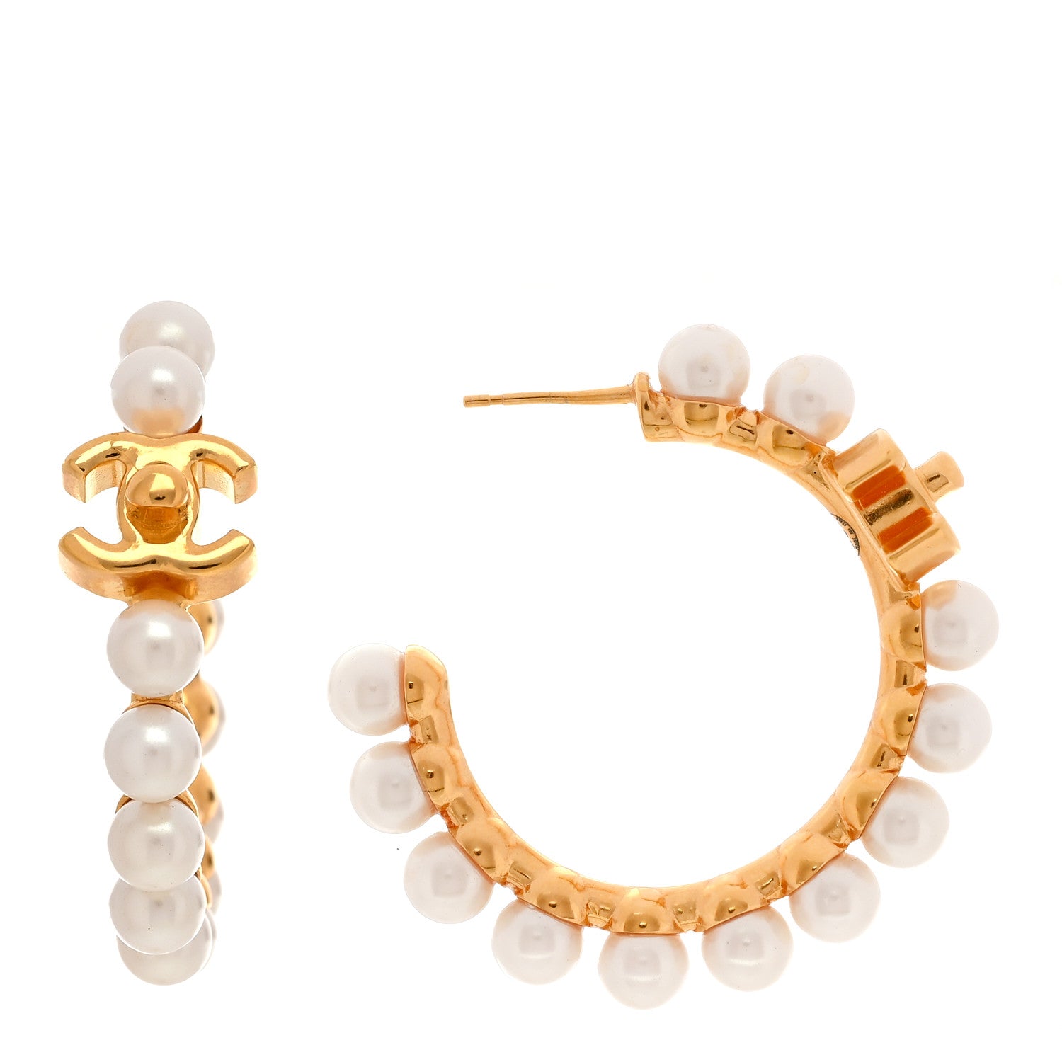 Chanel Pearl CC More Is More Small Hoop Earrings Gold 1 of 5