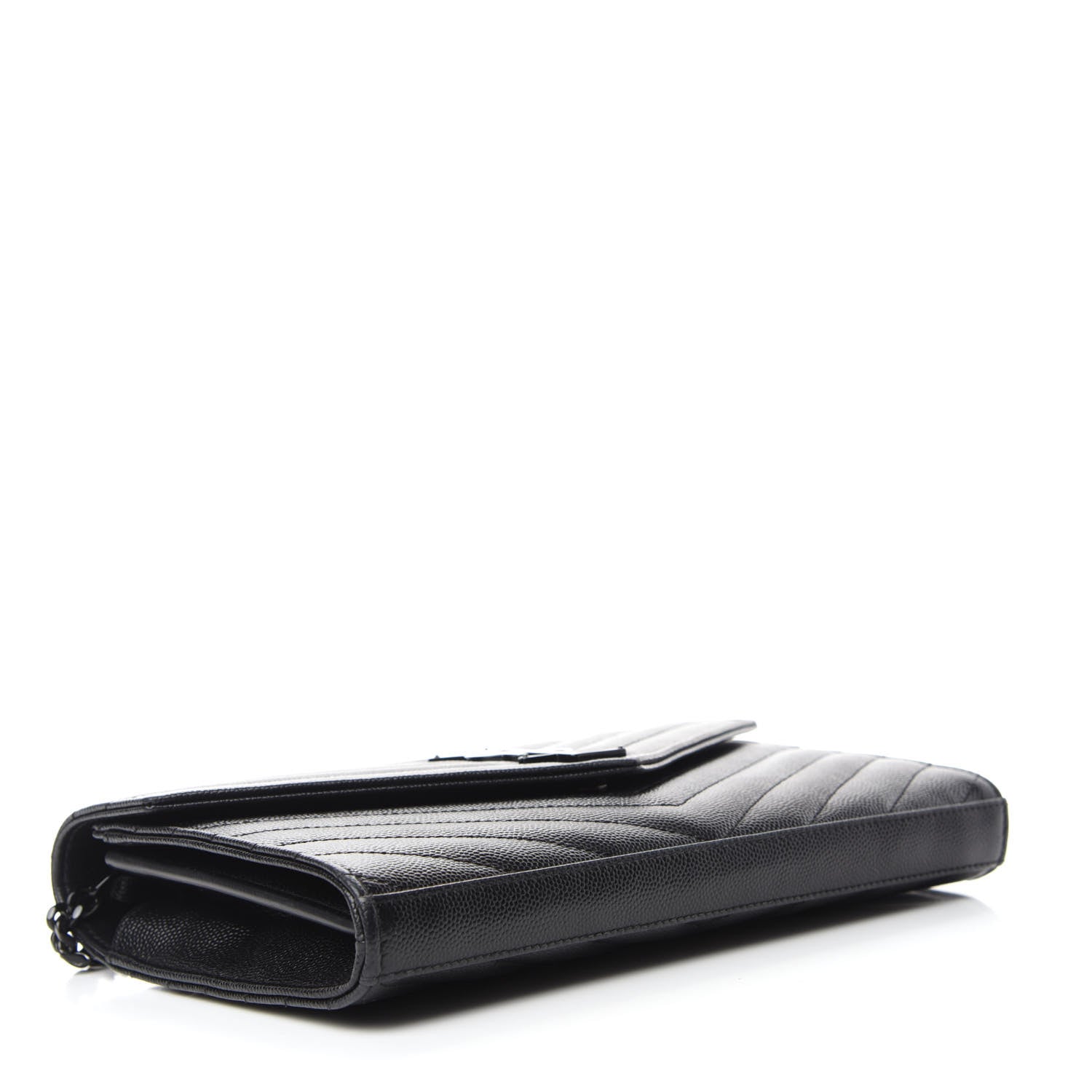 Saint Laurent Grain De Poudre Matelasse Chevron Monogram Chain Wallet Black 4 of 11