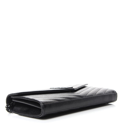 Saint Laurent Grain De Poudre Matelasse Chevron Monogram Chain Wallet Black 4 of 11