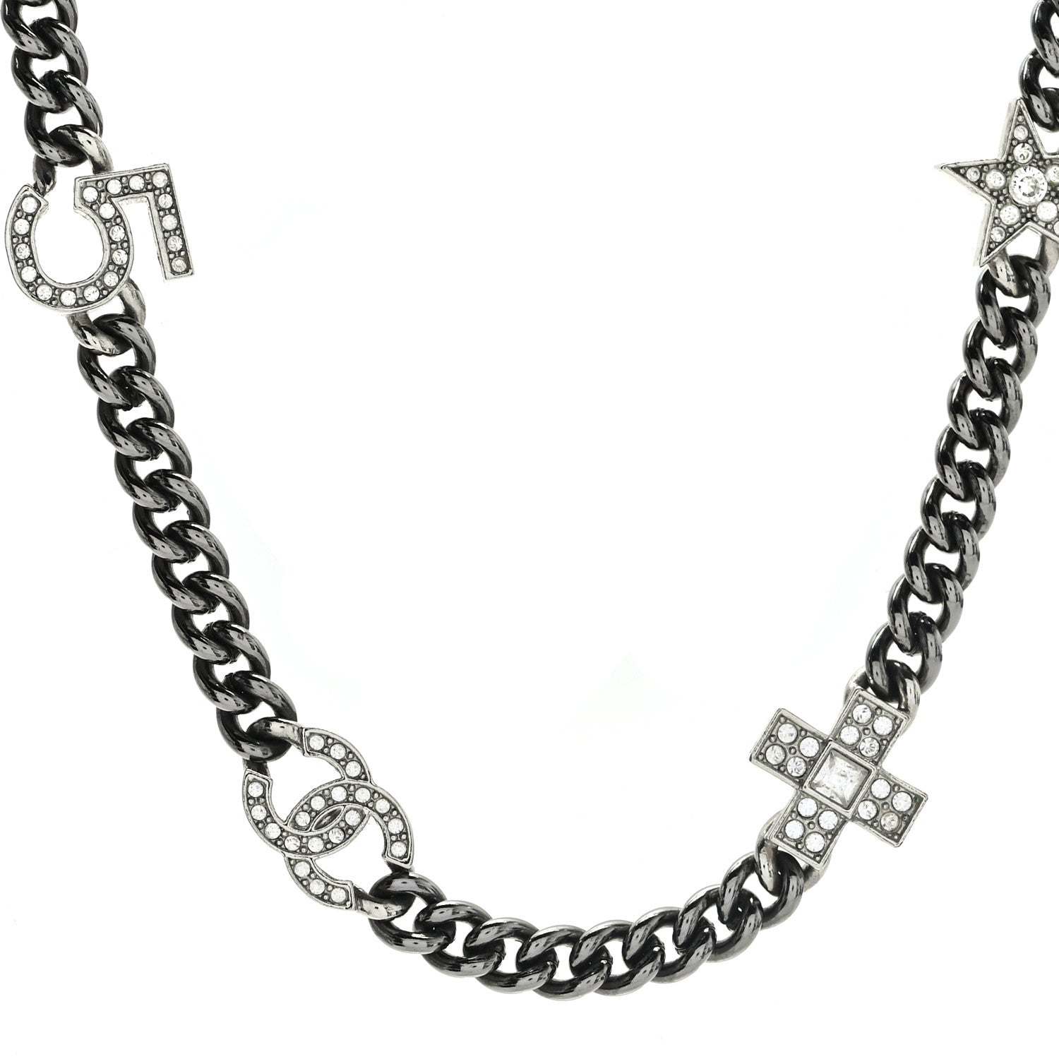 Chanel Crystal CC Lucky Symbols Choker Necklace Silver 1 of 5
