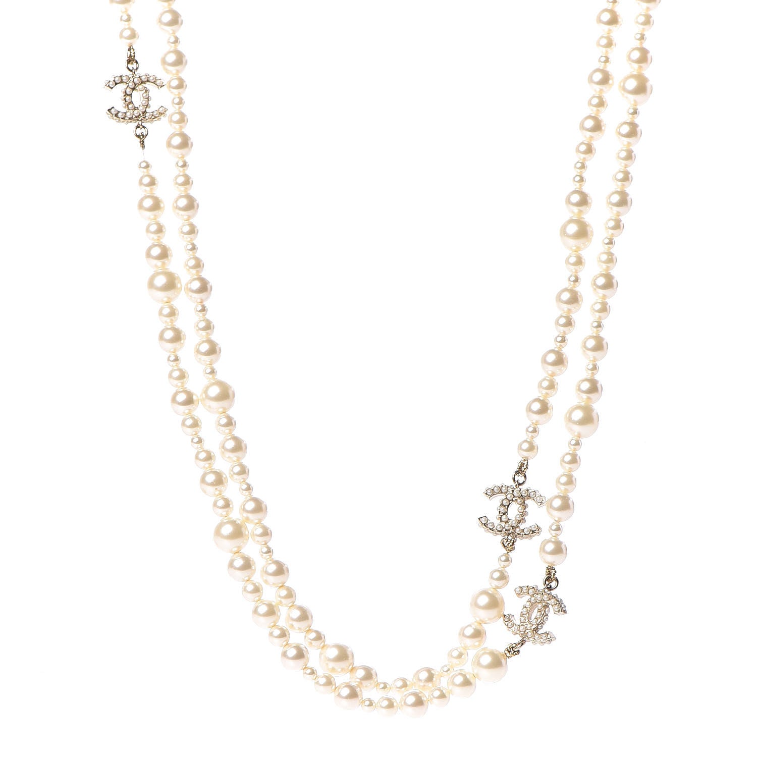 Chanel Graduated Pearl CC Long Necklace Light Gold 1 of 5
