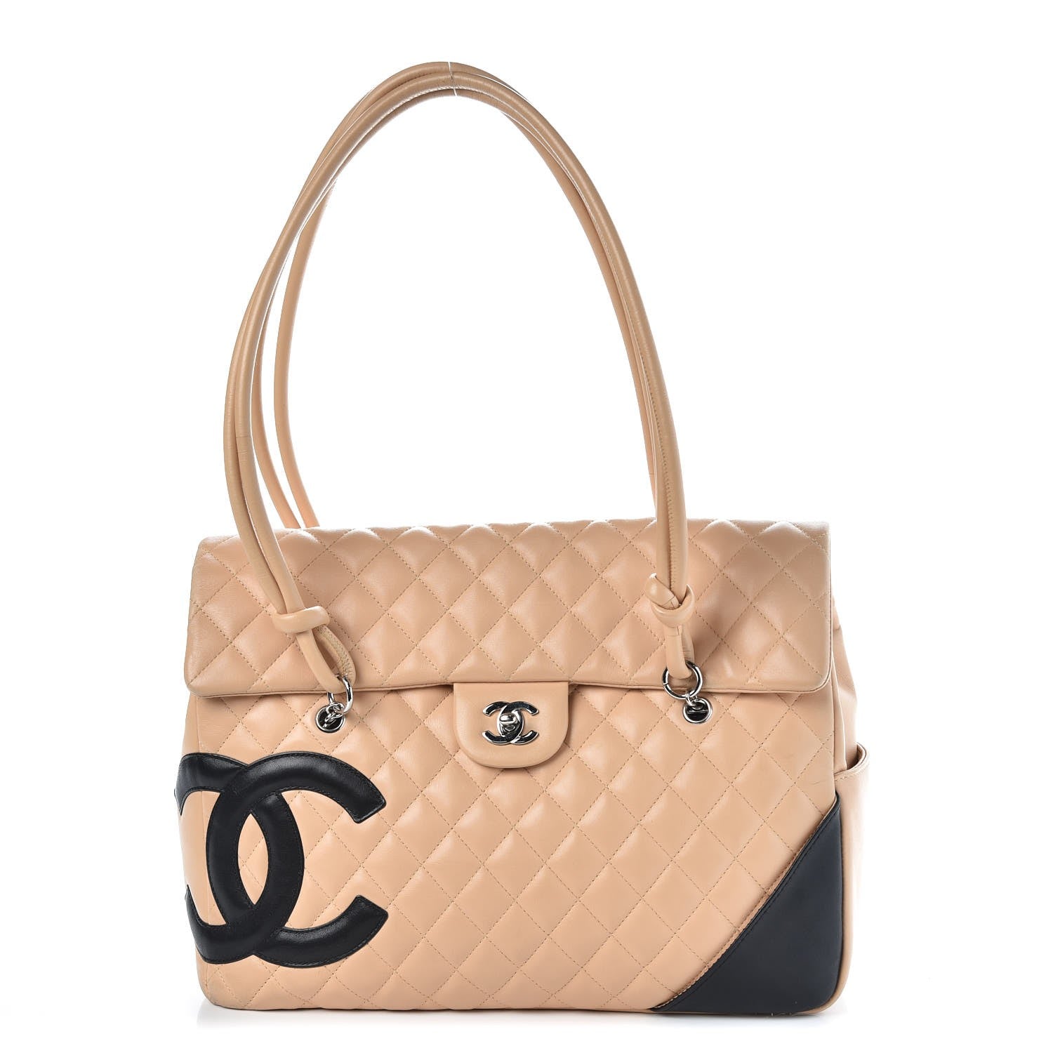 Chanel Calfskin Quilted Large Cambon Flap Beige Black 1 of 14