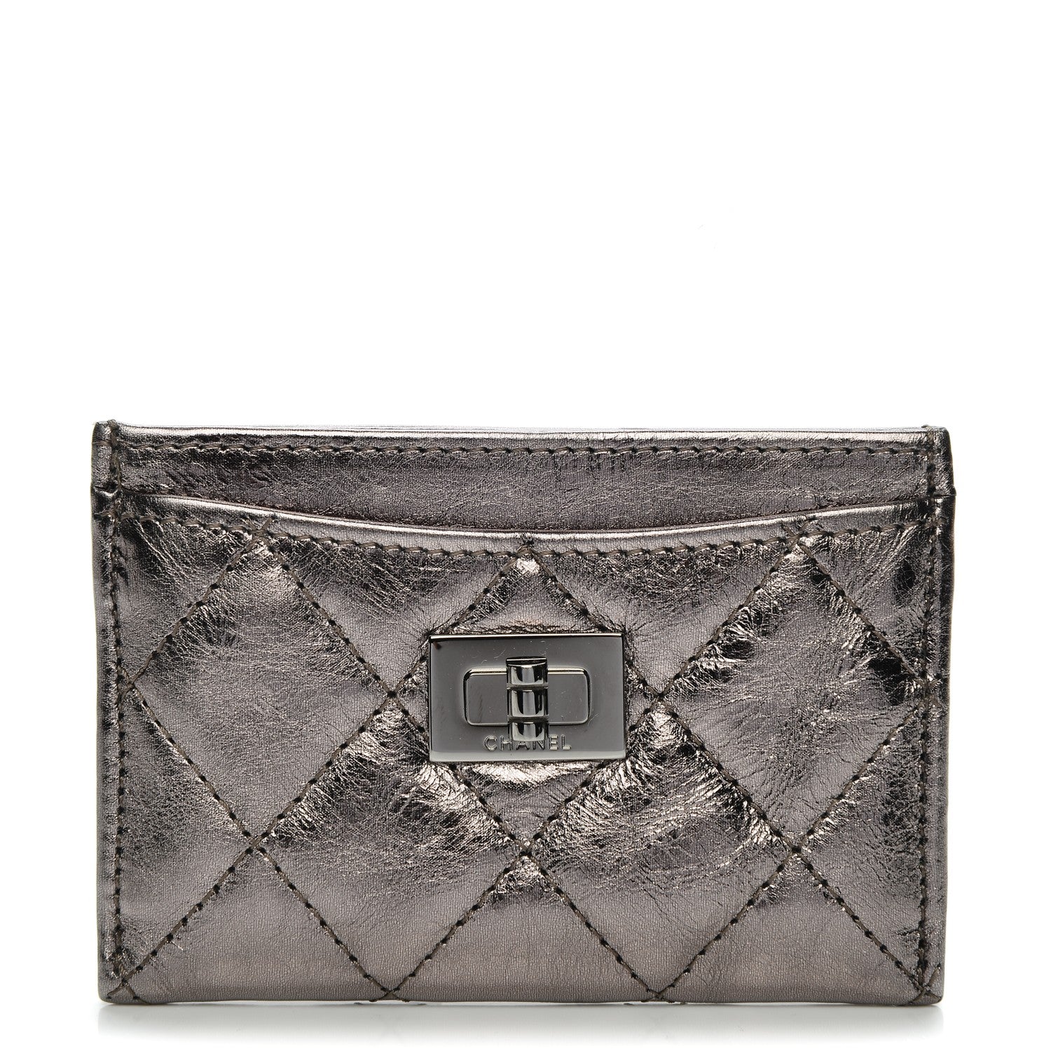 Chanel Metallic Aged Calfskin Quilted Reissue Card Holder Silver 1 of 6