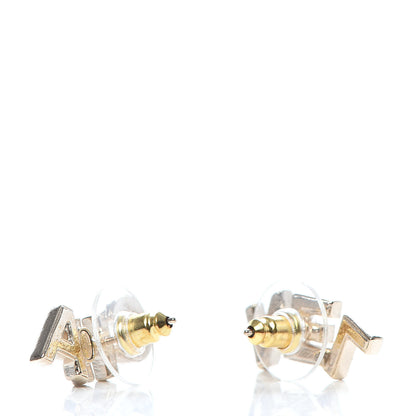 Chanel Crystal Pearl Signature Stud Earrings Gold 3 of 5