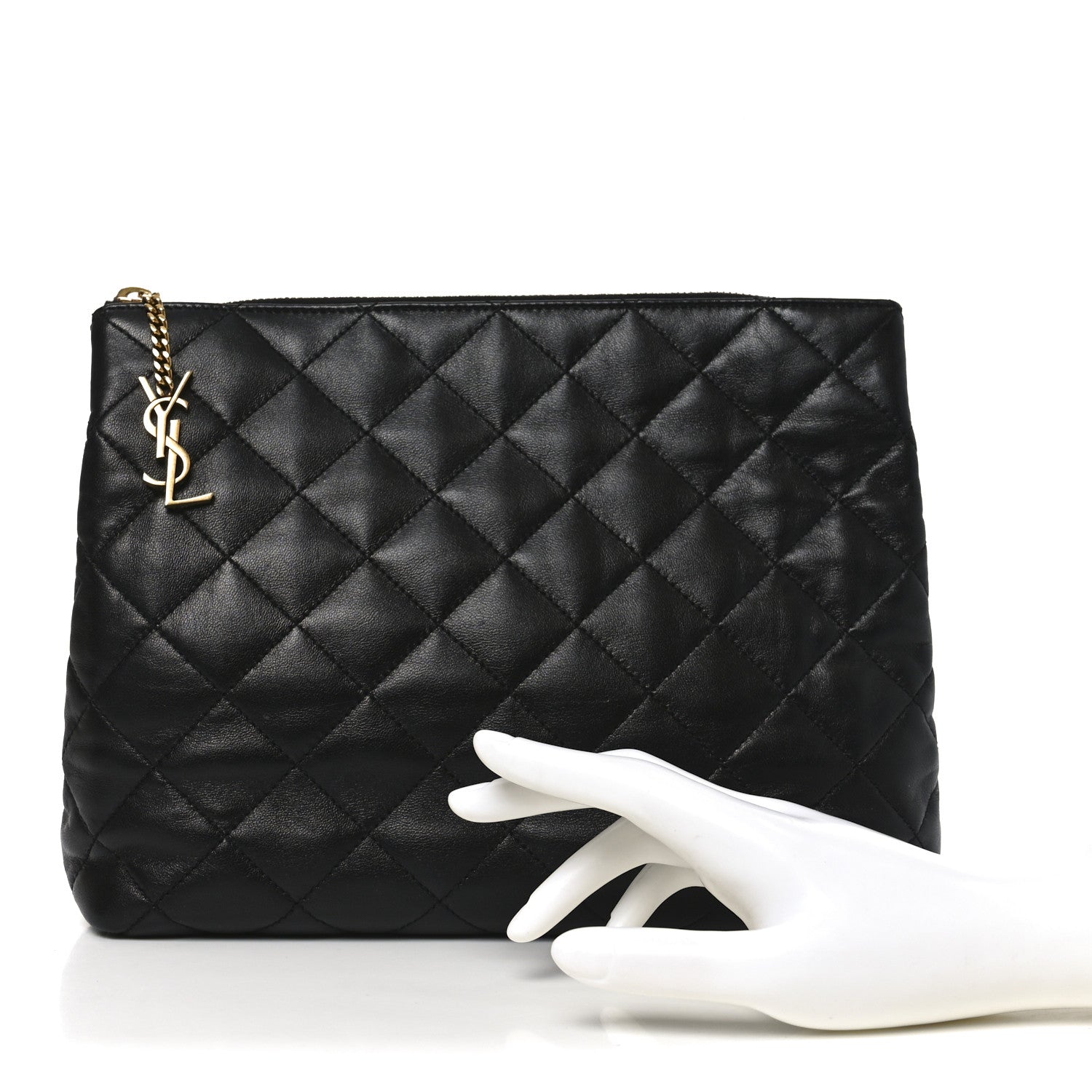 Saint Laurent Calfskin Quilted Cassandre Large Cosmetic Pouch