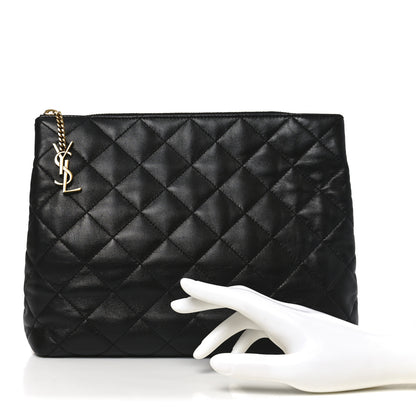 Saint Laurent Calfskin Quilted Cassandre Large Cosmetic Pouch Black 2 of 9