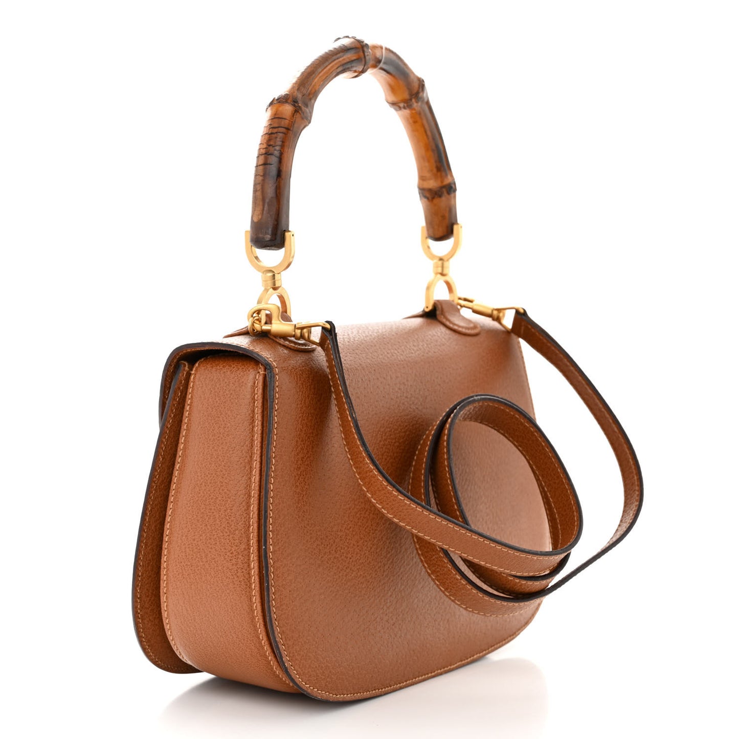Grain Calfskin Classic Bamboo Top Handle Bag Brown