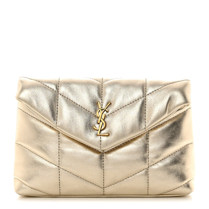Saint Laurent Metallic Lambskin Monogram Loulou Puffer Pouch Clutch Gold 1 of 8