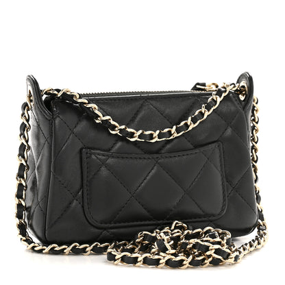 Chanel Shiny Crumpled Lambskin Quilted Mini Clutch With Chain Black 3 of 10