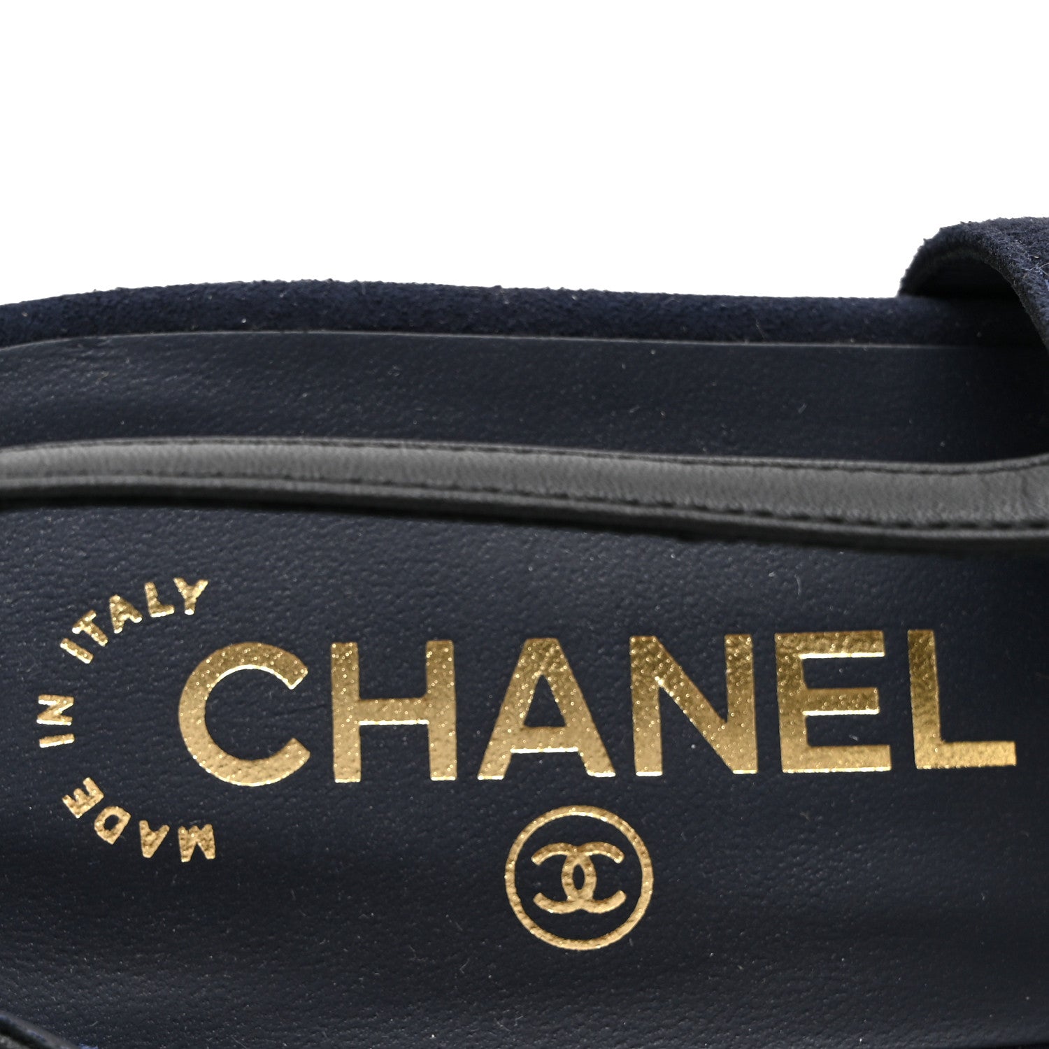 Chanel Suede Patent Crystal CC Cap Toe Slingback Flats 41 Navy Black 7 of 9