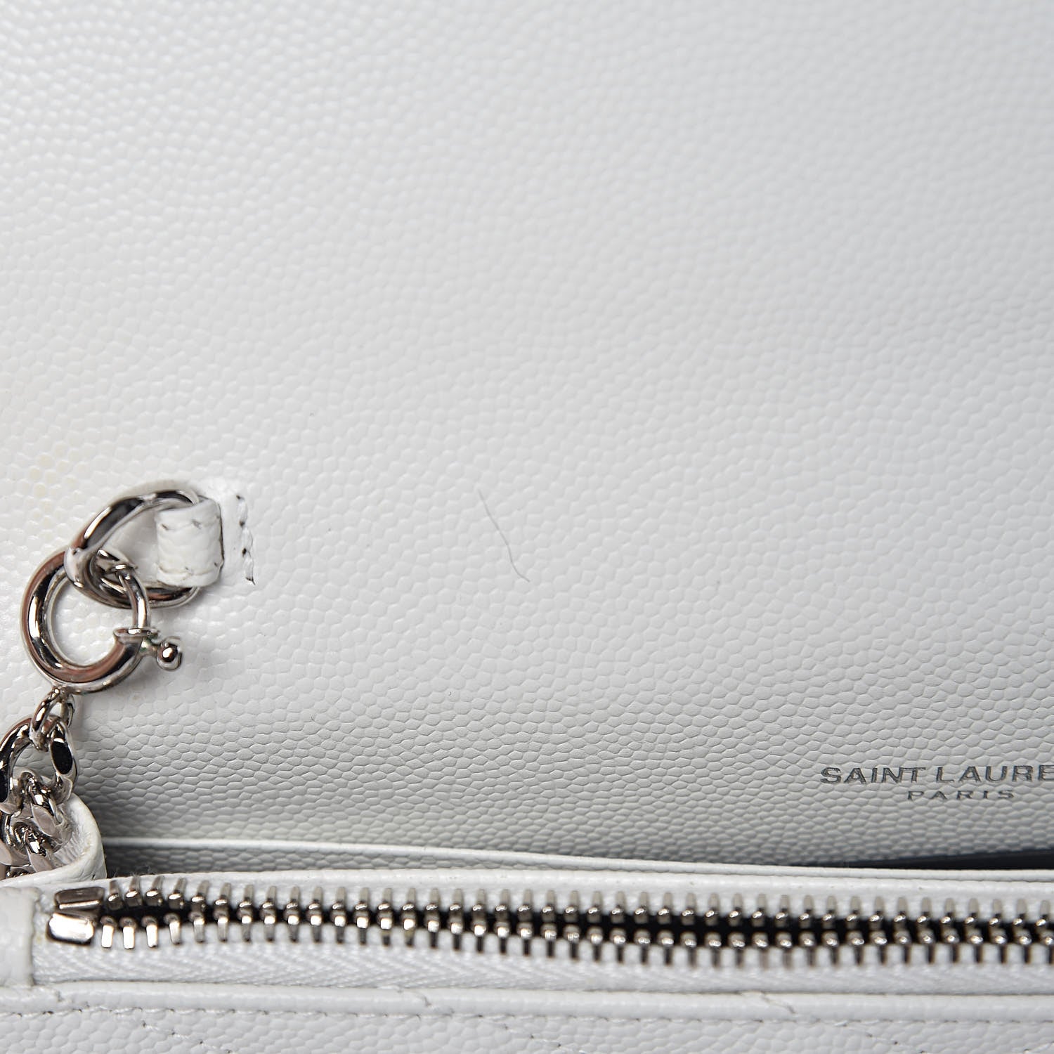 Saint Laurent Grain De Poudre Matelasse Chevron Monogram Envelope Chain Wallet Optical White 6 of 10