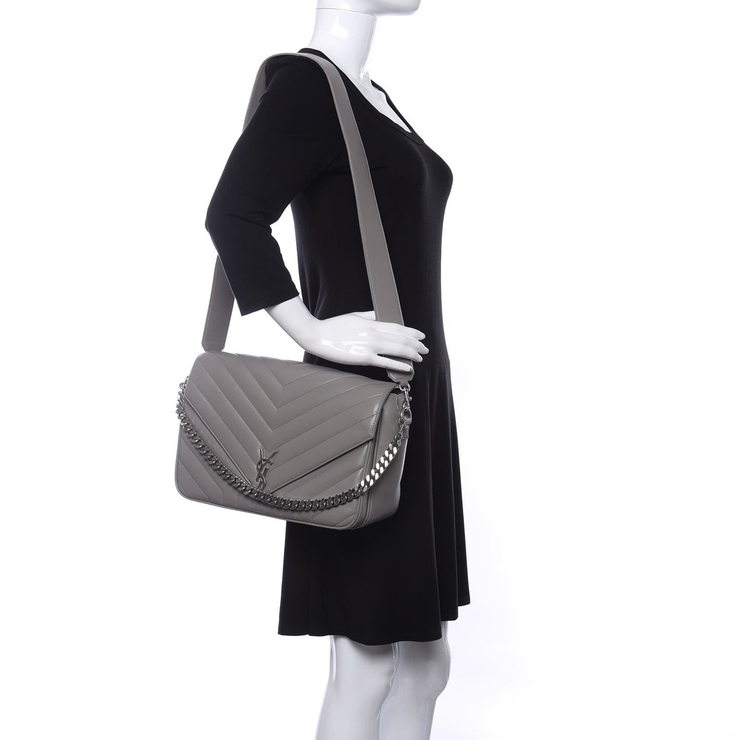Calfskin Y Quilted Monogram Loulou Shoulder Bag Light Grey