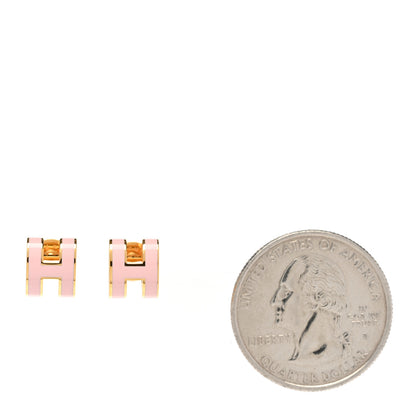 Hermes Rose Gold Lacquered Mini Pop H Earrings Rose Sakura 2 of 6