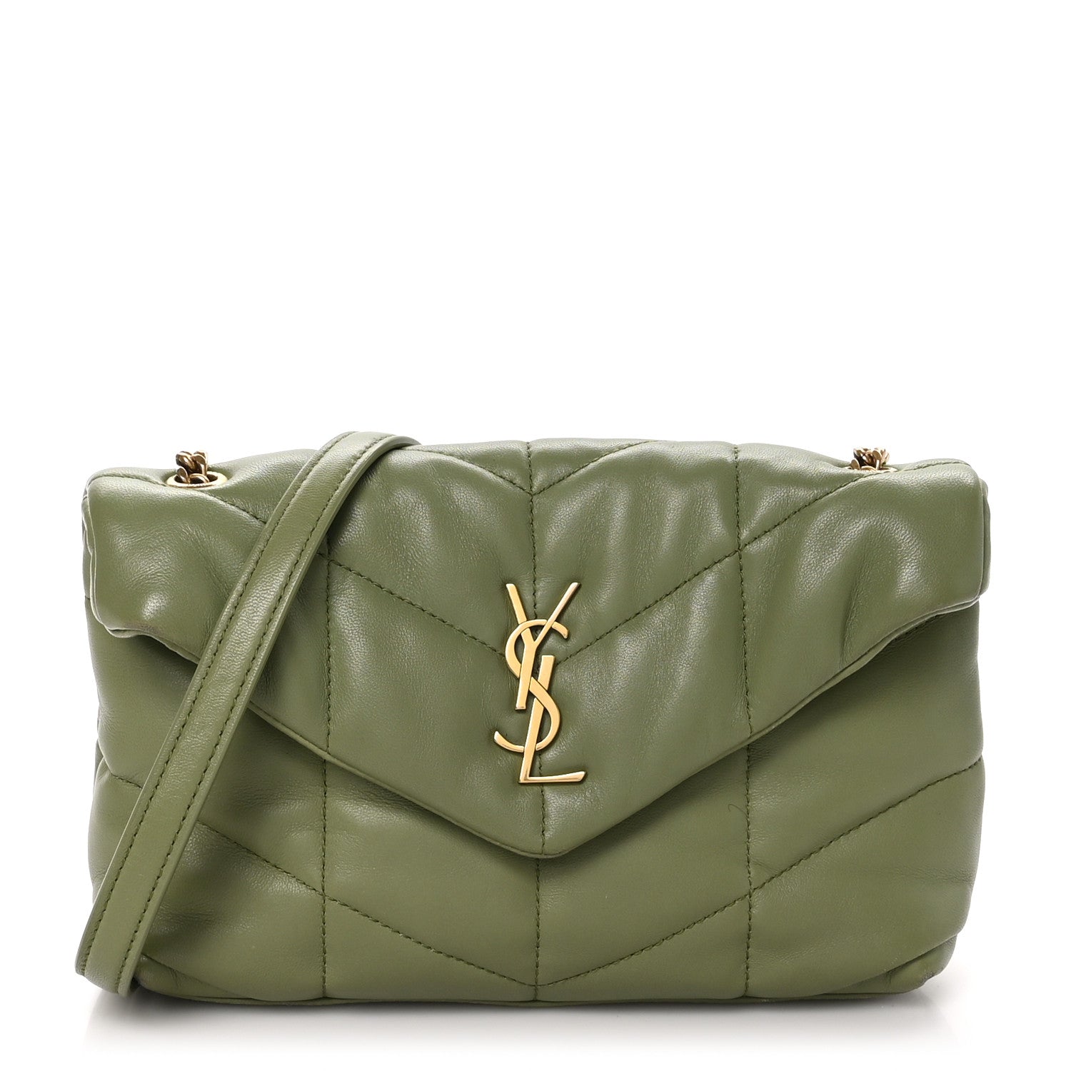 Saint Laurent Lambskin Quilted Toy Loulou Puffer Monogram Chain Satchel Light Pistache 1 of 11