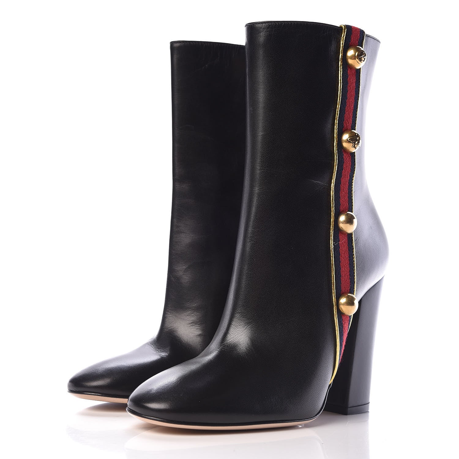 Gucci Malaga Kid Web Carly Mid Calf Boots 37.5 Black 3 of 8