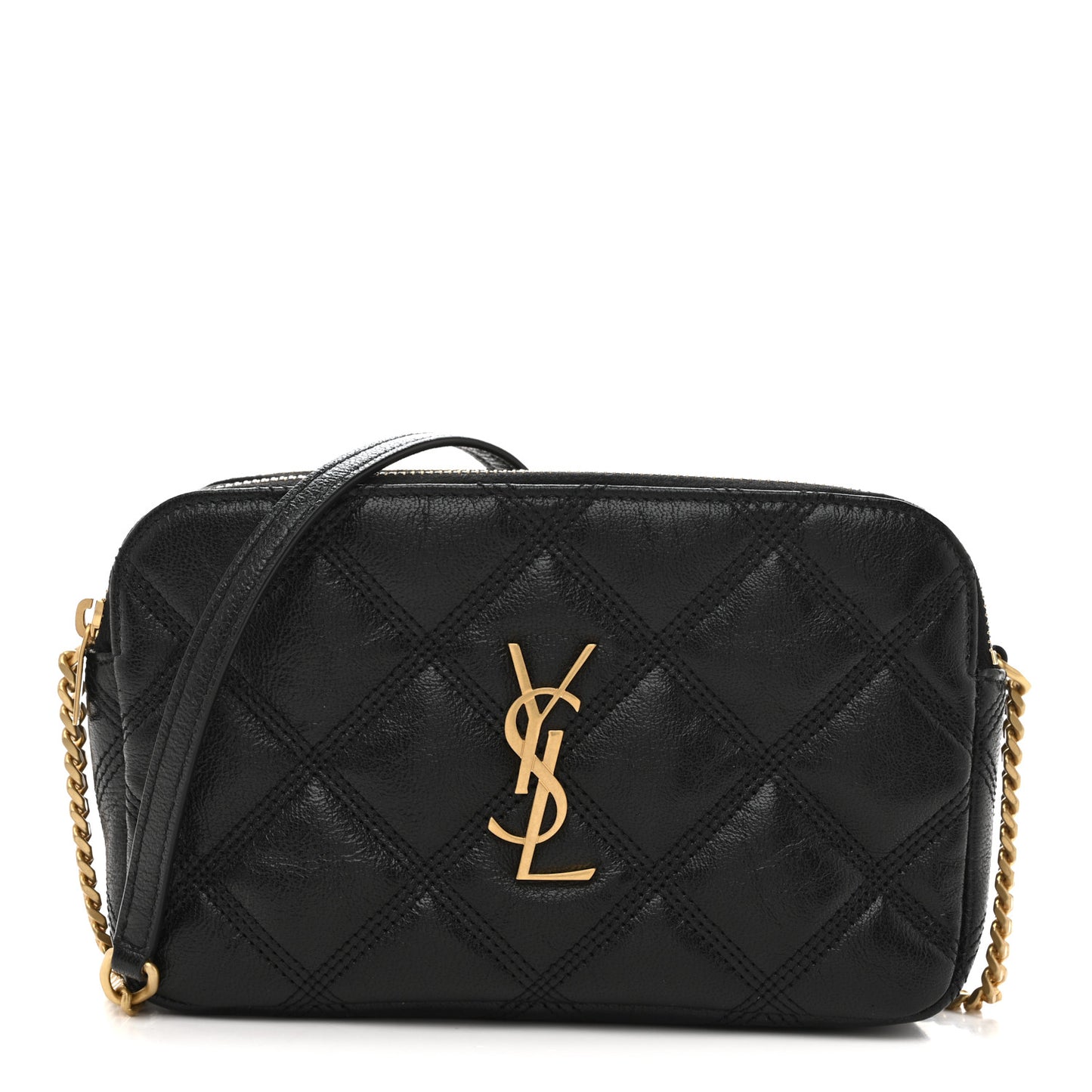Grained Lambskin Quilted Mini Becky Double Zip Bag Black