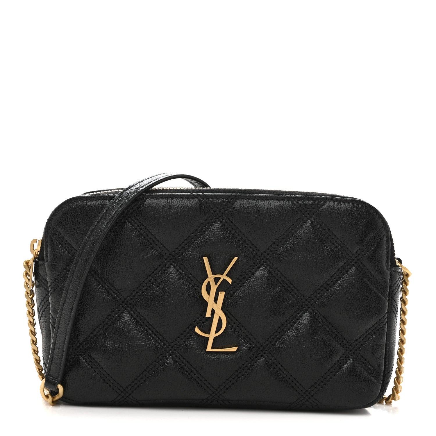 Saint Laurent Grained Lambskin Quilted Mini Becky Double Zip Bag Black 1 of 15