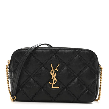 Saint Laurent Grained Lambskin Quilted Mini Becky Double Zip Bag Black 1 of 15