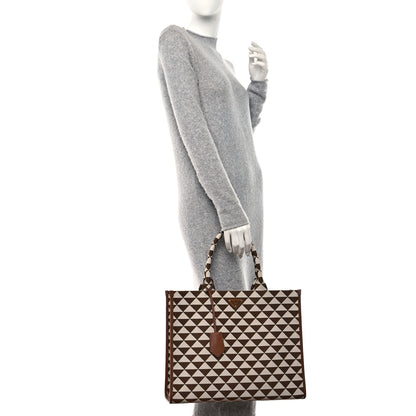 Prada Jacquard Saffiano Triangolo Symbole Embroidered Large Tote Tobacco Talco 2 of 12