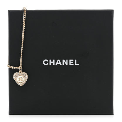 Chanel Crystal Pearl Chain Heart Bracelet Gold 5 of 5
