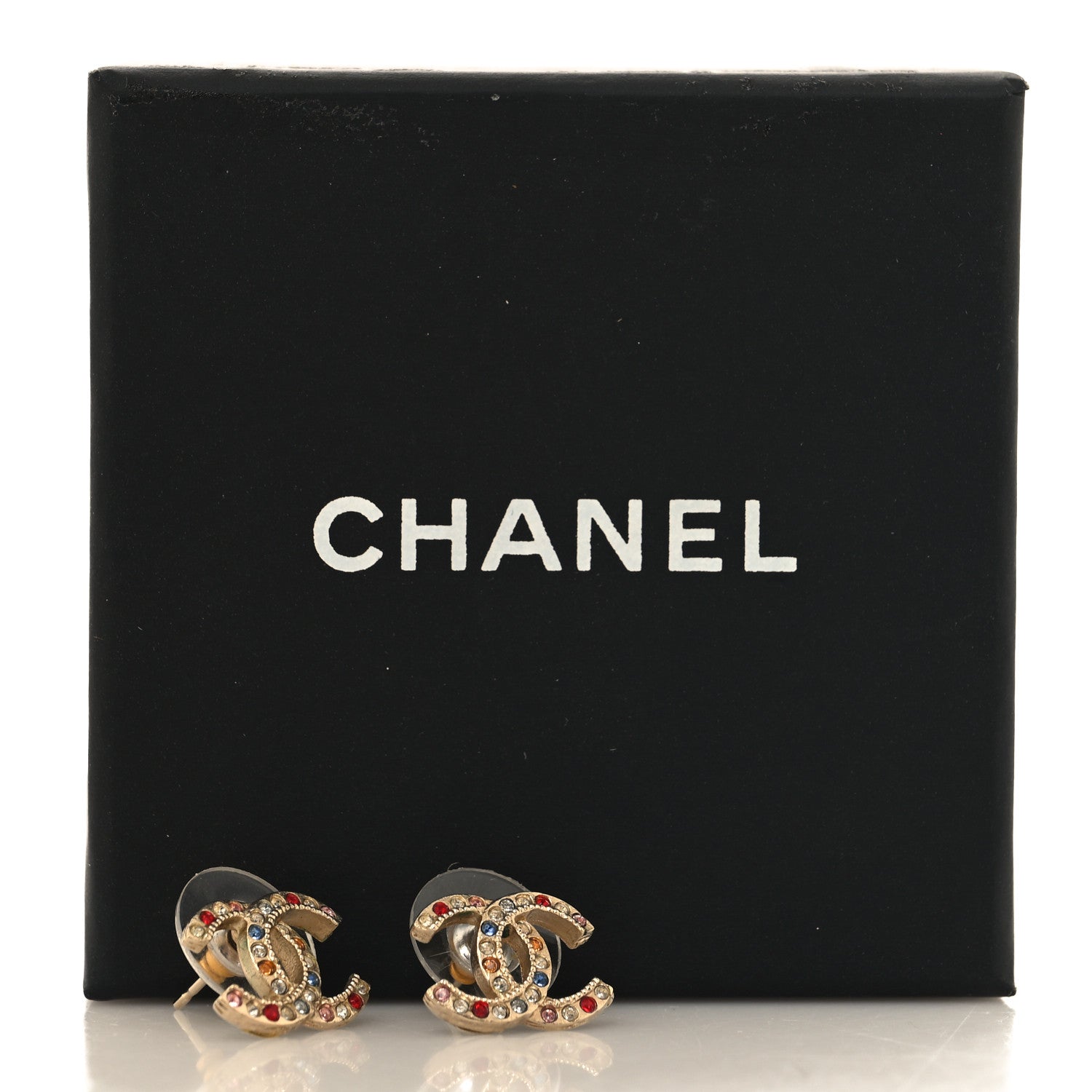 Chanel Crystal Over The Rainbow CC Earrings Gold Multicolor 5 of 5