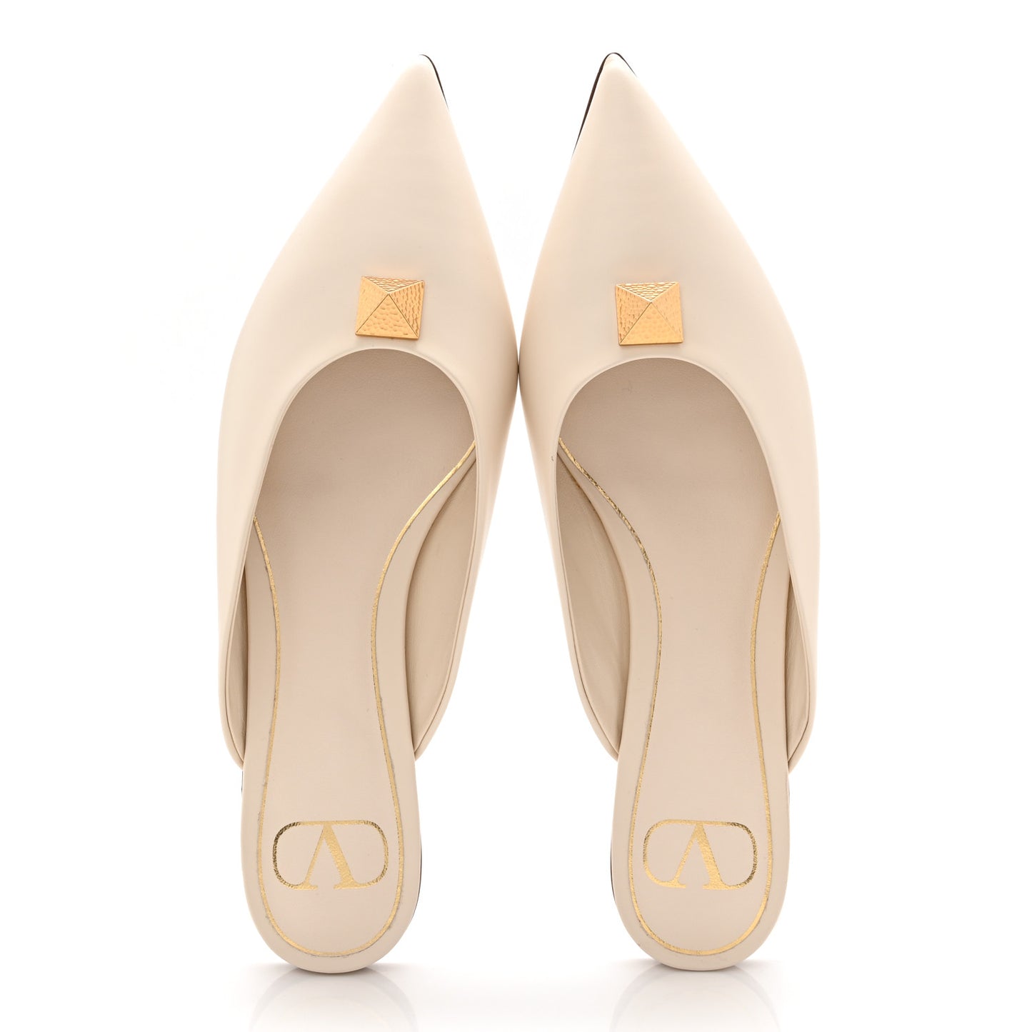 Calfskin Roman Stud Pointed Flat Mules 37 Light Ivory