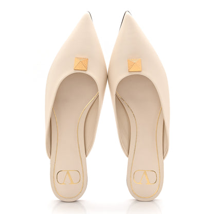 Valentino Garavani Calfskin Roman Stud Pointed Flat Mules 37 Light Ivory 2 of 9