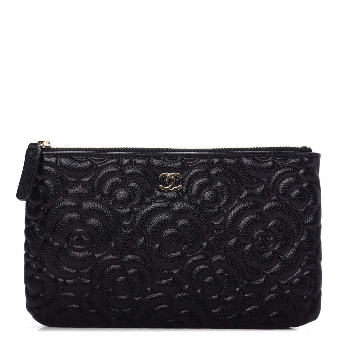 Caviar Camellia Embossed Cosmetic Pouch Black