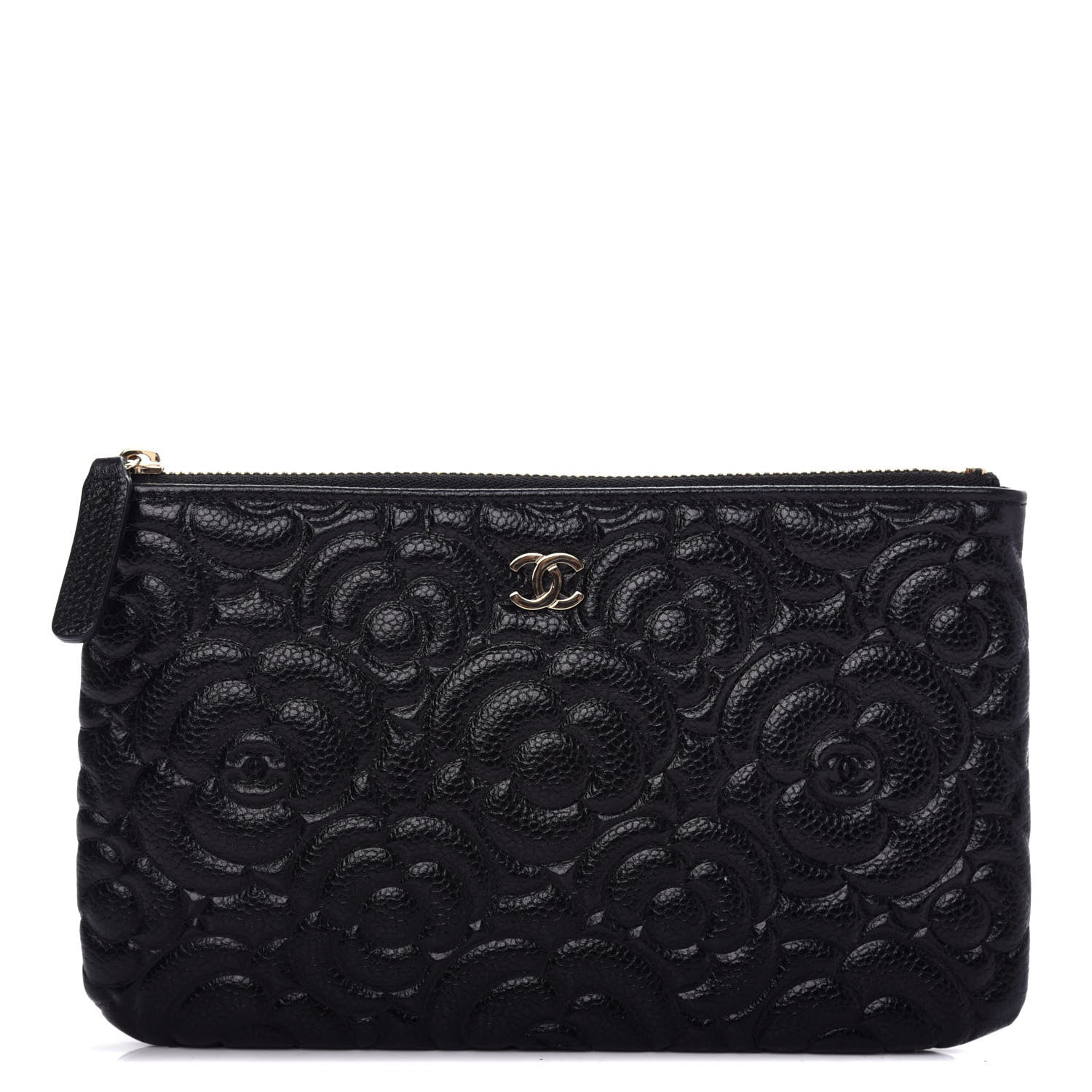 Chanel Caviar Camellia Embossed Cosmetic Pouch Black 1 of 8