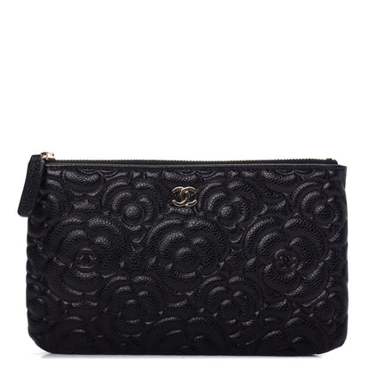 Chanel Caviar Camellia Embossed Cosmetic Pouch Black 1 of 8