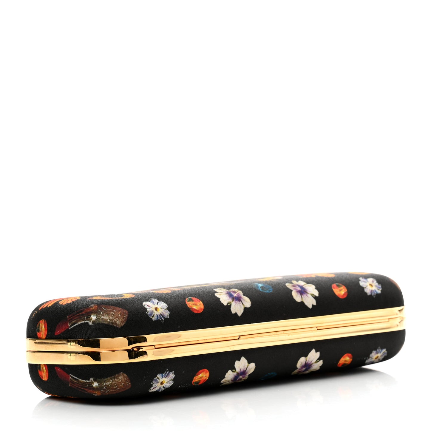 Silk Obsession Print Skull Knuckle Box Clutch Black