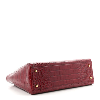 Chanel Calfskin Crocodile Embossed Archetype Small Shopping Tote Burgundy 4 of 11
