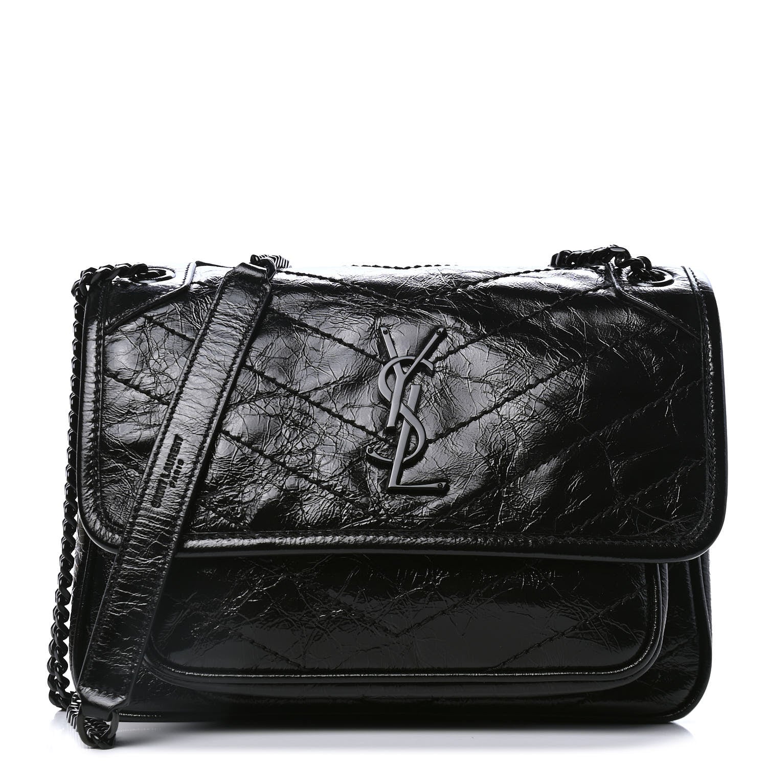 Saint Laurent Crinkled Calfskin Matelasse Monogram Baby Niki Chain Satchel Black 1 of 4
