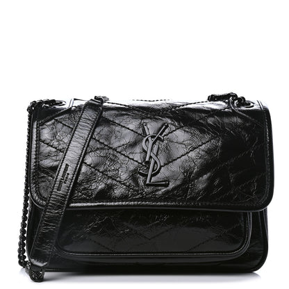 Saint Laurent Crinkled Calfskin Matelasse Monogram Baby Niki Chain Satchel Black 1 of 4