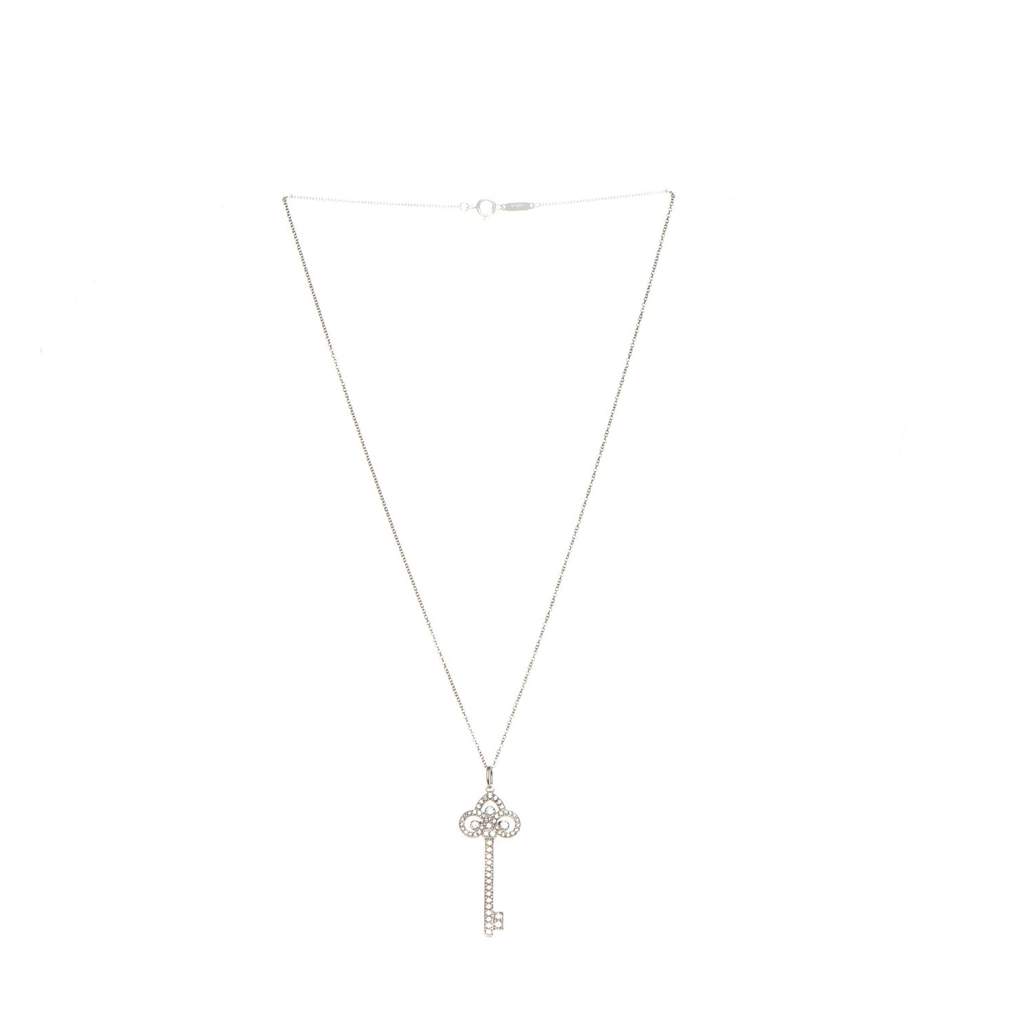 Platinum Diamond .90ct Fleur De Lis Key Pendant Necklace