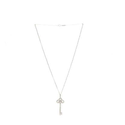 Tiffany Platinum Diamond .90ct Fleur De Lis Key Pendant Necklace 3 of 7