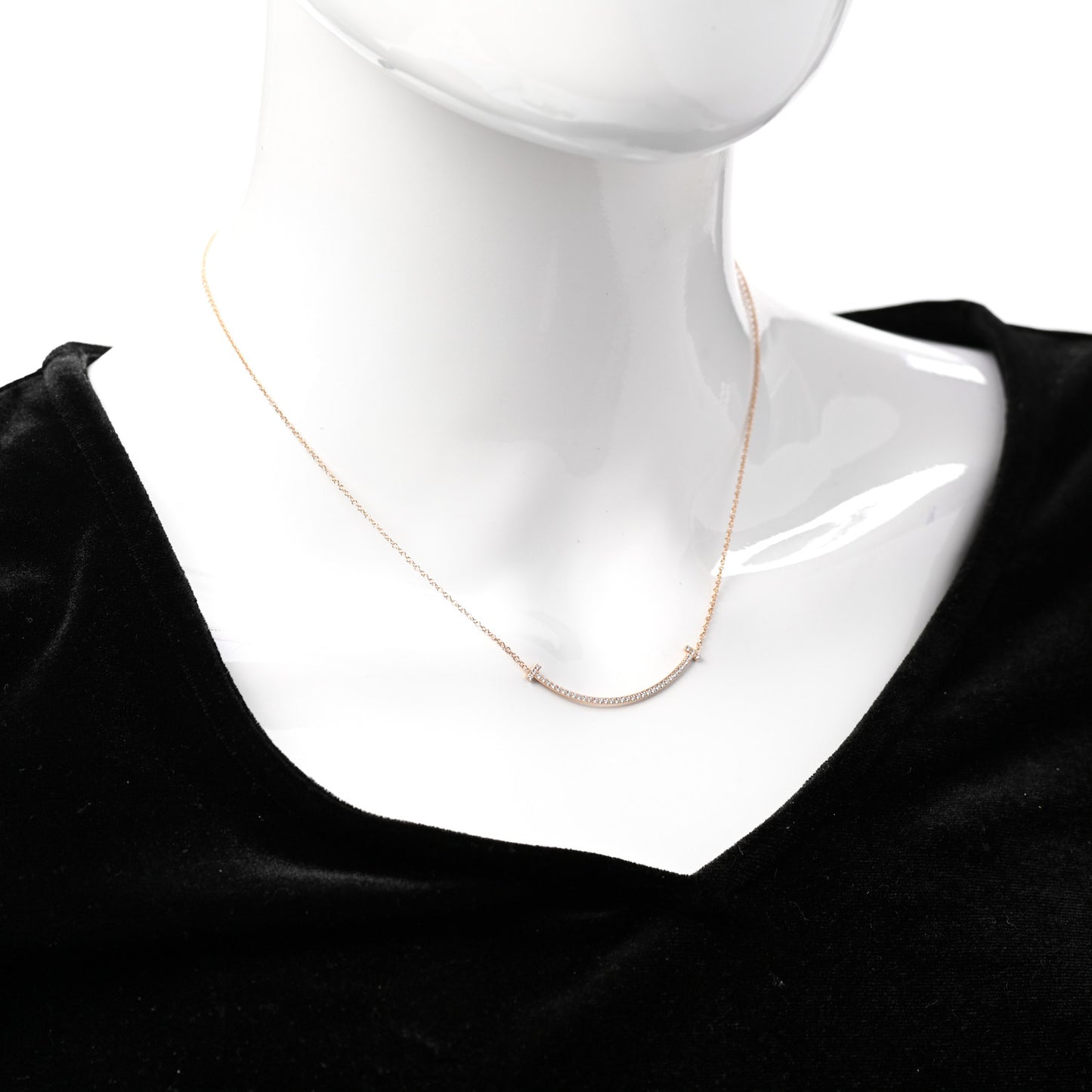 18K Rose Gold Diamond Small T Smile Pendant Necklace