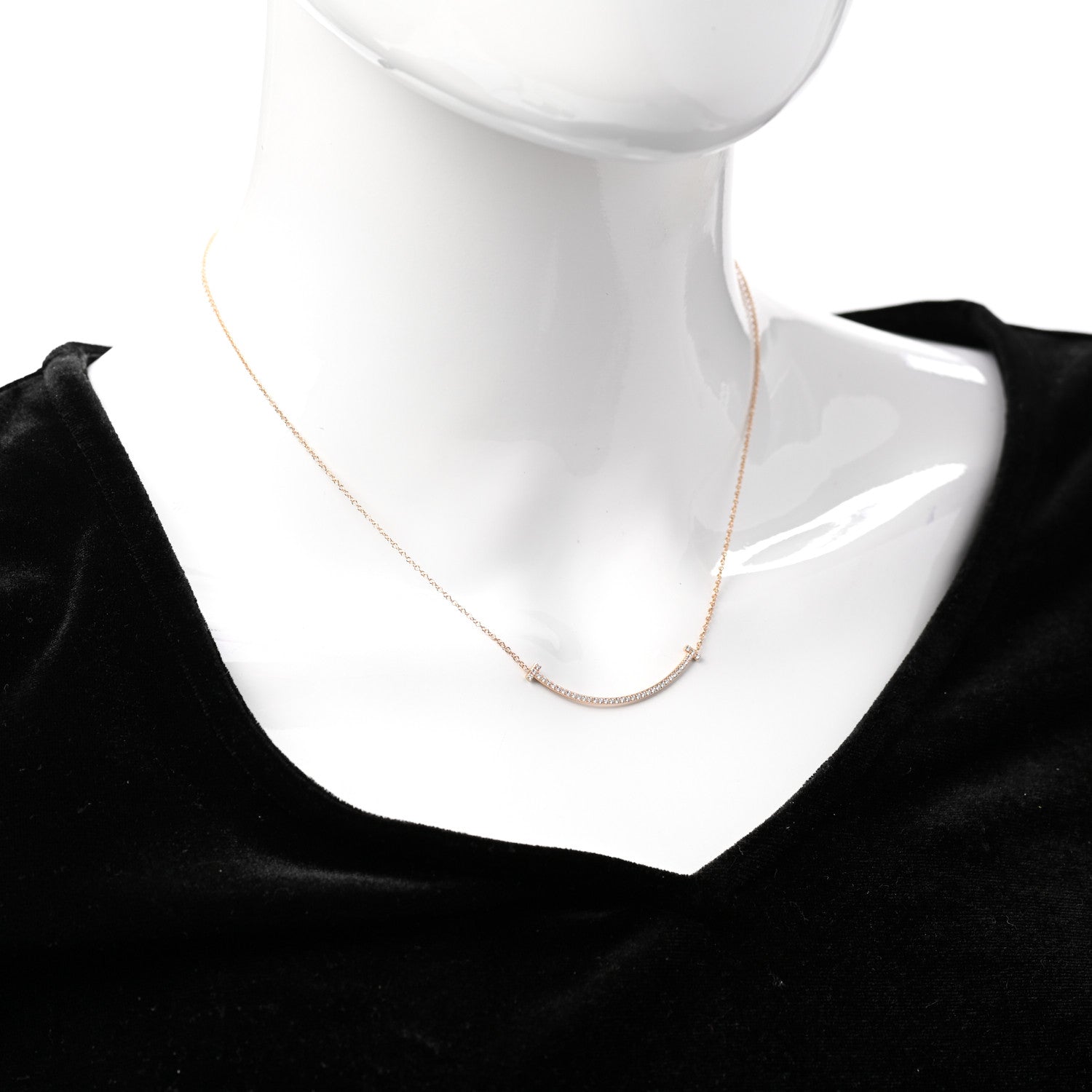Tiffany 18K Rose Gold Diamond Small T Smile Pendant Necklace 2 of 6