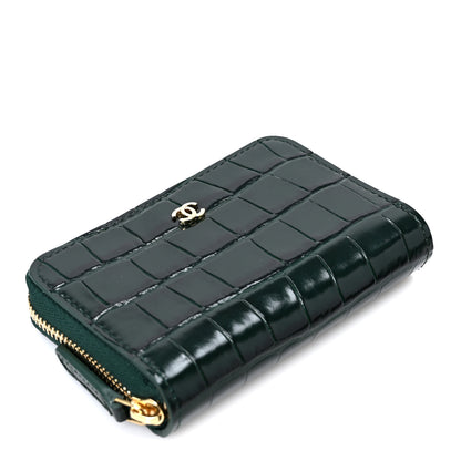 Chanel Calfskin Crocodile Embossed Crococo Zip Coin Purse Emerald 4 of 9