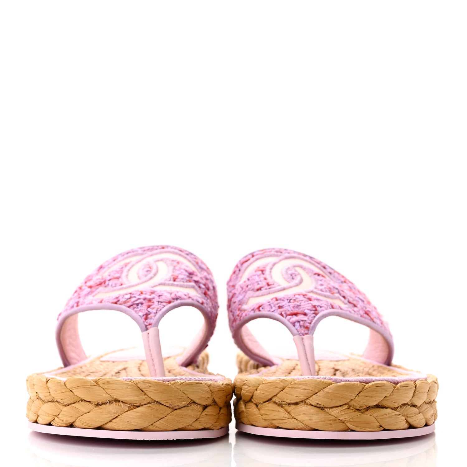 Chanel Tweed Mesh Satin CC Thong Sandals 38.5 Light Purple Pink Red 2 of 11